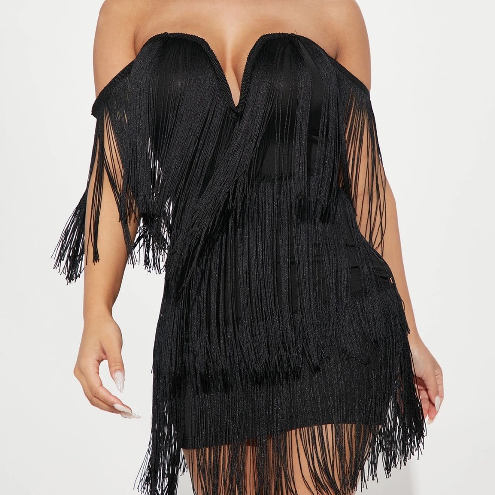 Fashion Nova | Fringe Mini Dress | Black | S